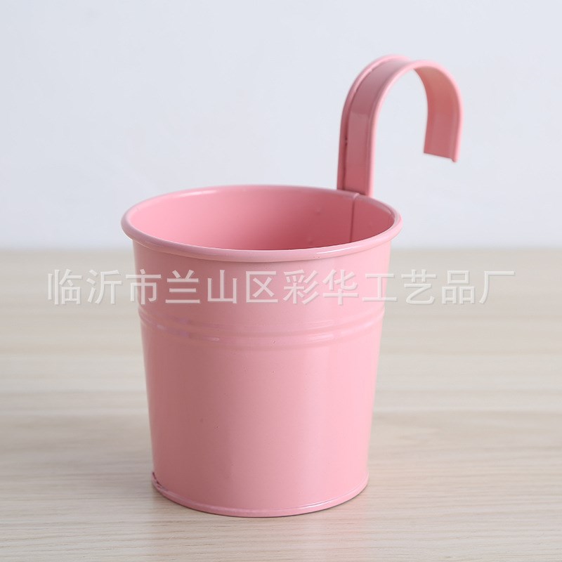 跨境铁皮挂桶花盆金属挂钩花盆家用阳台吊盆小花桶田园悬挂垂吊盆