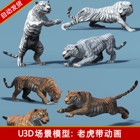 野生兽类动物老虎角色带动作动画u3d美术模型unity3d资源包素材