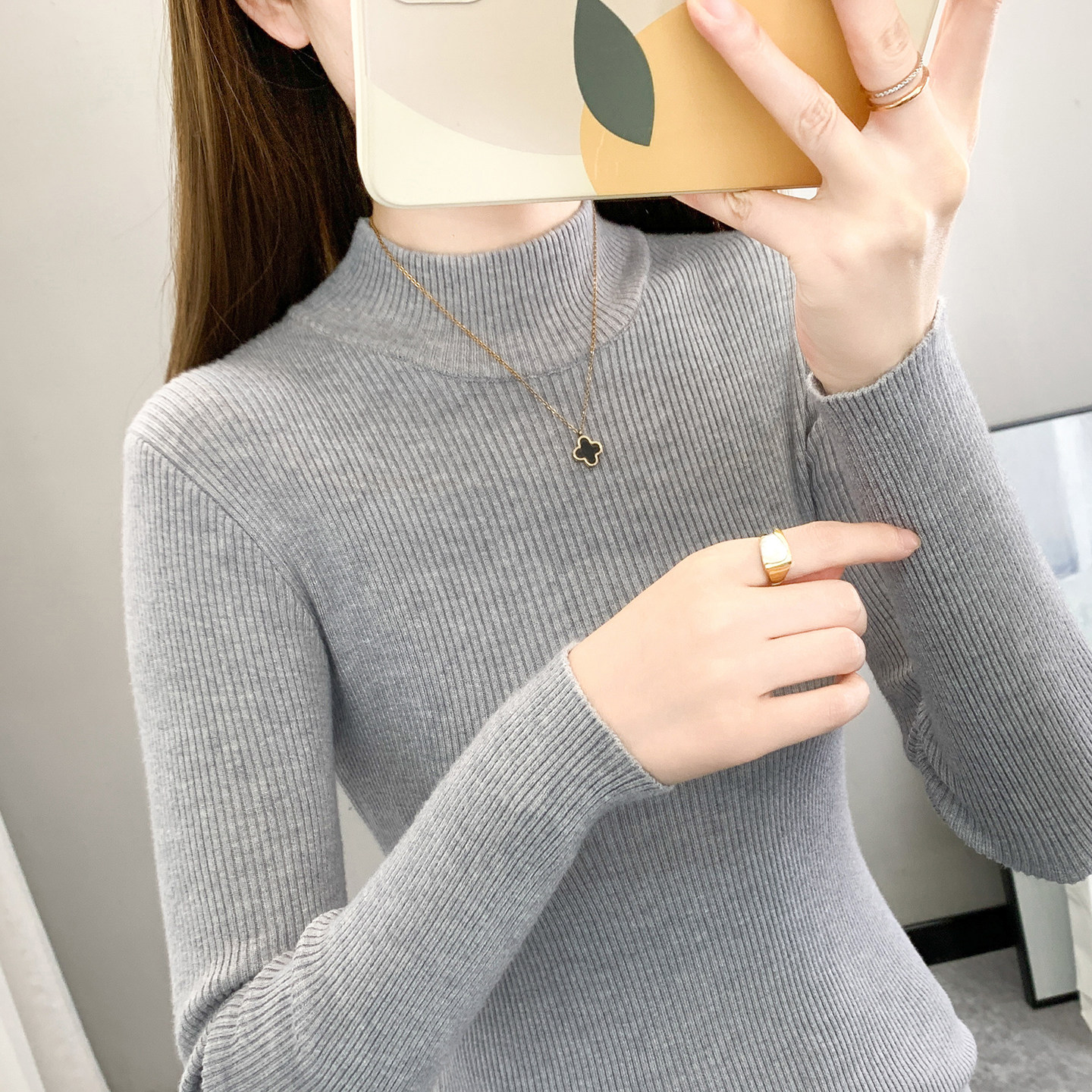 半高领毛衣打底衫女内搭秋冬新款纯色针织衫薄款长袖上衣修身紧身