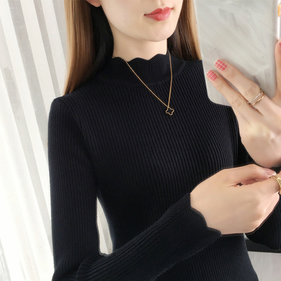 半高领打底衫女秋季新款针织衫中领上衣短款修身紧身秋冬内搭毛衣