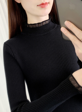 秋冬新款黑色打底衫女长袖内搭修身中领针织衫百搭短款半高领毛衣