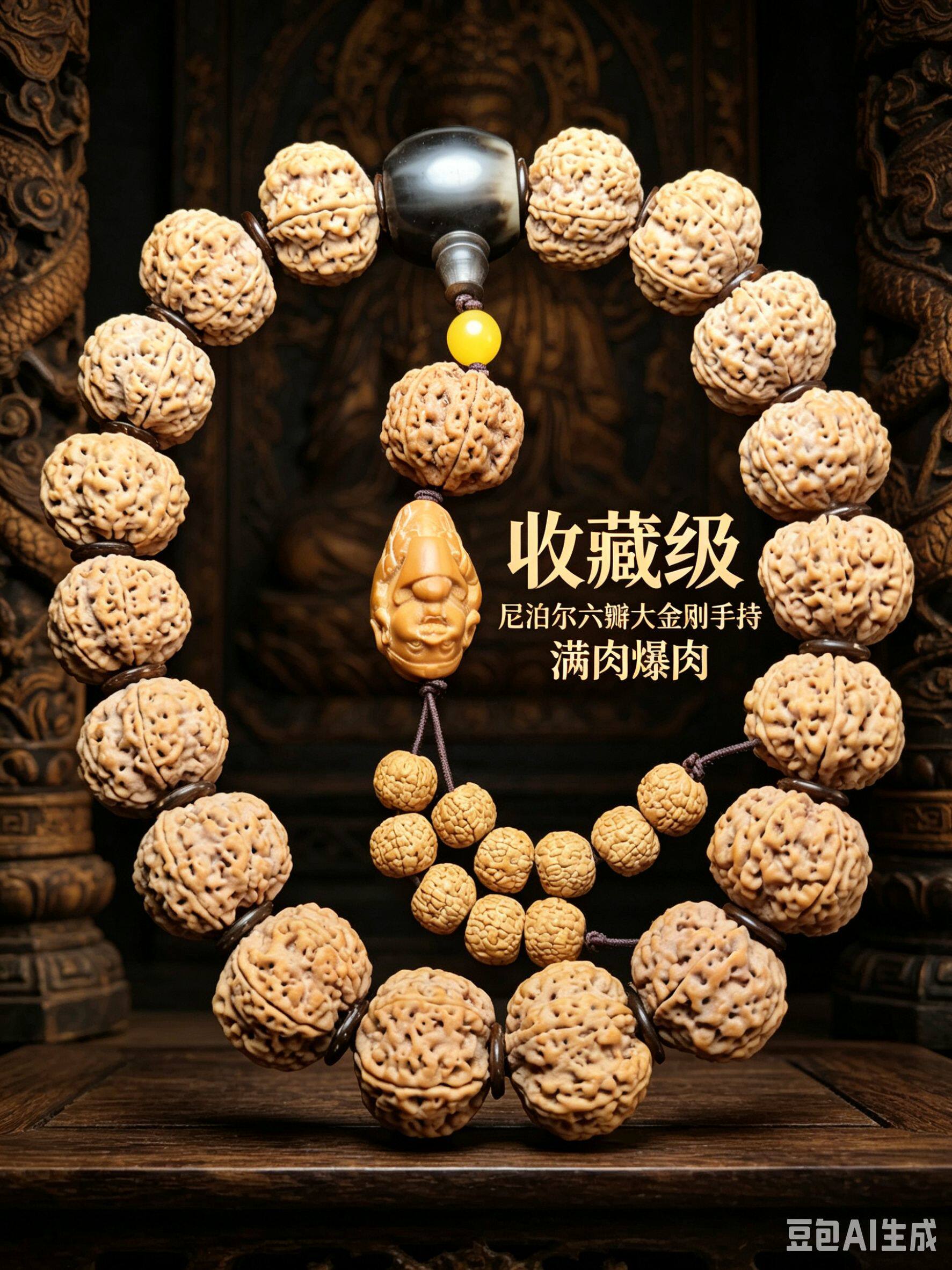 一物一拍收藏尼泊尔6瓣爆肉23mm手持大金刚菩提子手串佛珠招财神