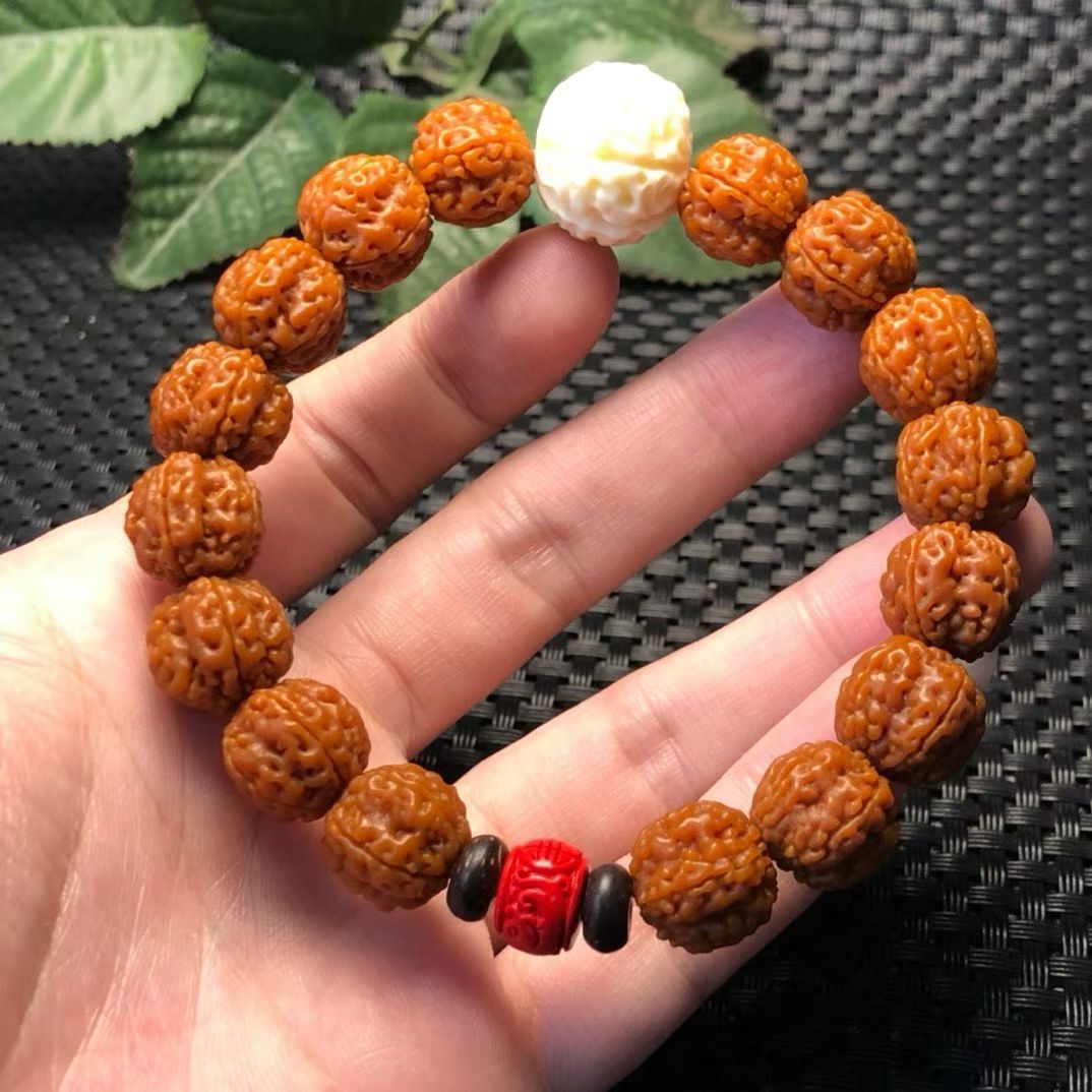 玉化包浆5瓣梅花双龙13mm小金刚菩提子男女手串爆肉高密沉水原籽
