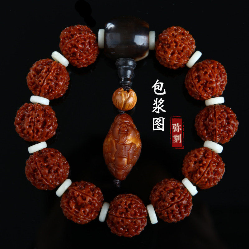 弥刻天然沉水六瓣尼泊尔6瓣大金刚菩提子手串佛珠链男黄皮爆满肉
