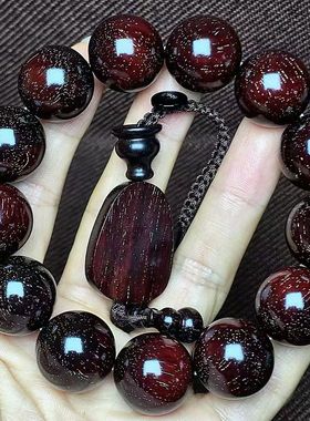 弥刻印度小叶紫檀老料18mm爆满粗星酒红手串男佛珠念珠《宝宝佛》