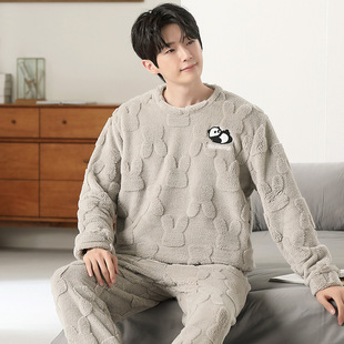 珊瑚绒睡衣男款冬季2025新款加绒加厚男士秋冬天法兰绒家居服套装