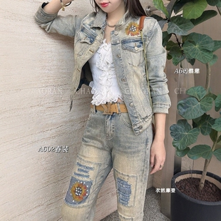 超然牛仔外套女2025春季新款欧货重工刺绣绣饰时尚个性牛仔套装潮