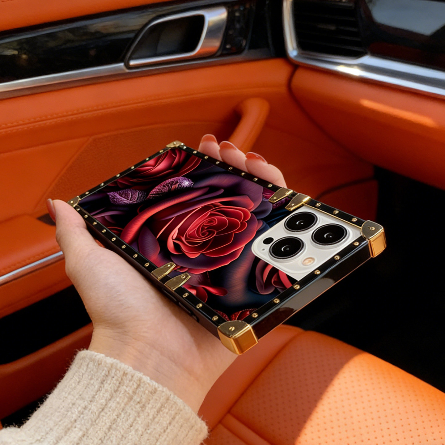 时尚玫瑰iPhone17手机壳轻奢风苹果16promax方形潮牌网红适用15plus全包防摔高级感13硅胶11保护套14男女新款