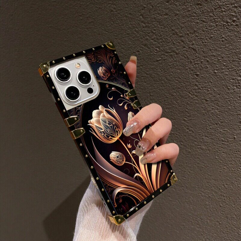 郁金香苹果17promax手机壳轻奢风16网红时尚iPhone15全包防摔适用14plus高级感创意13方形潮牌12硅胶11保护套