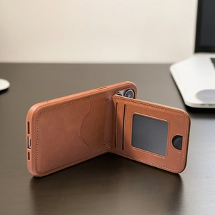 轻奢风苹果16promax高端手机壳带支架插卡包iPhone15潮牌皮质适用14全包防摔13高级感磁吸创意12新款保护套11