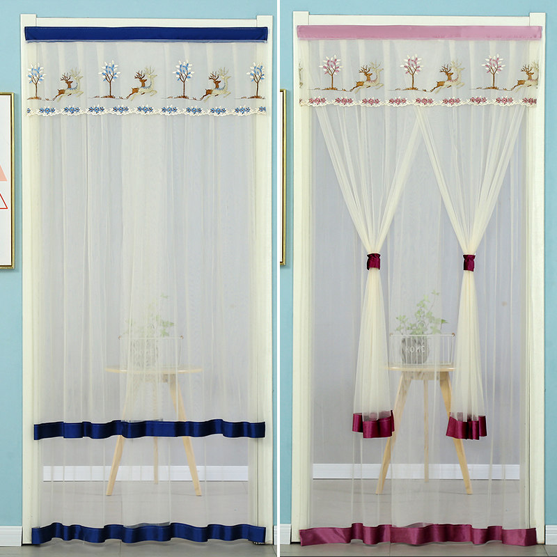 防蚊门帘免打孔家用门蚊帐纱帘夏季防蝇通风隔断帘魔术贴蕾丝挂帘