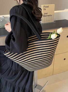 大容量托特包包女2025新款百搭ins休闲度假海边沙滩包单肩腋下包