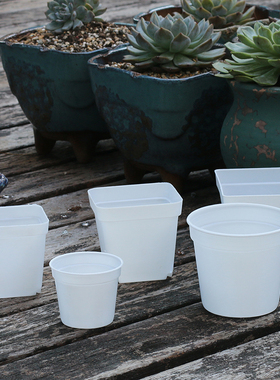 一次性塑料花盆多肉育苗盆白色7方盆10cm圆盆黑色8.5薄款营养杯