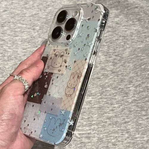 适用苹果系列iPhone17新款手机壳16promax14promax卡通风细闪标签兔子15promax/13pro半包大孔防摔网红保护套