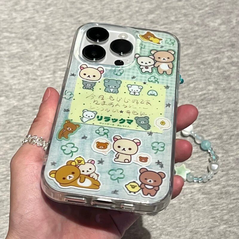 适用苹果系列iPhone17新款手机壳16promax14promax创意轻松熊贴画15promax/13pro半包大孔防摔卡通女款保护套