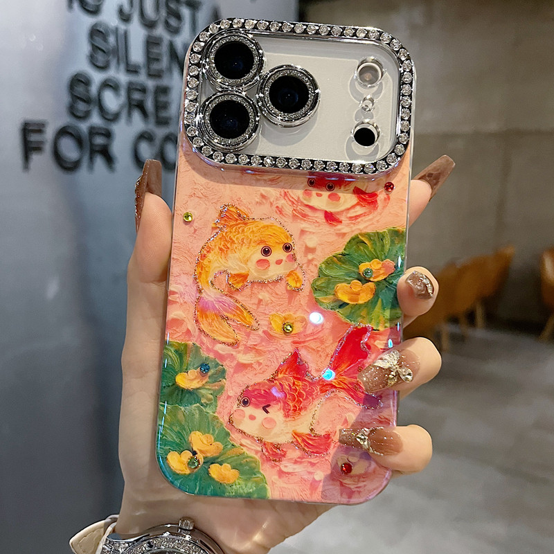 适用苹果系列iPhone17新款手机壳13promax15promax可爱风金元宝鲤鱼16promax全包满钻精孔镜框防摔时尚保护套