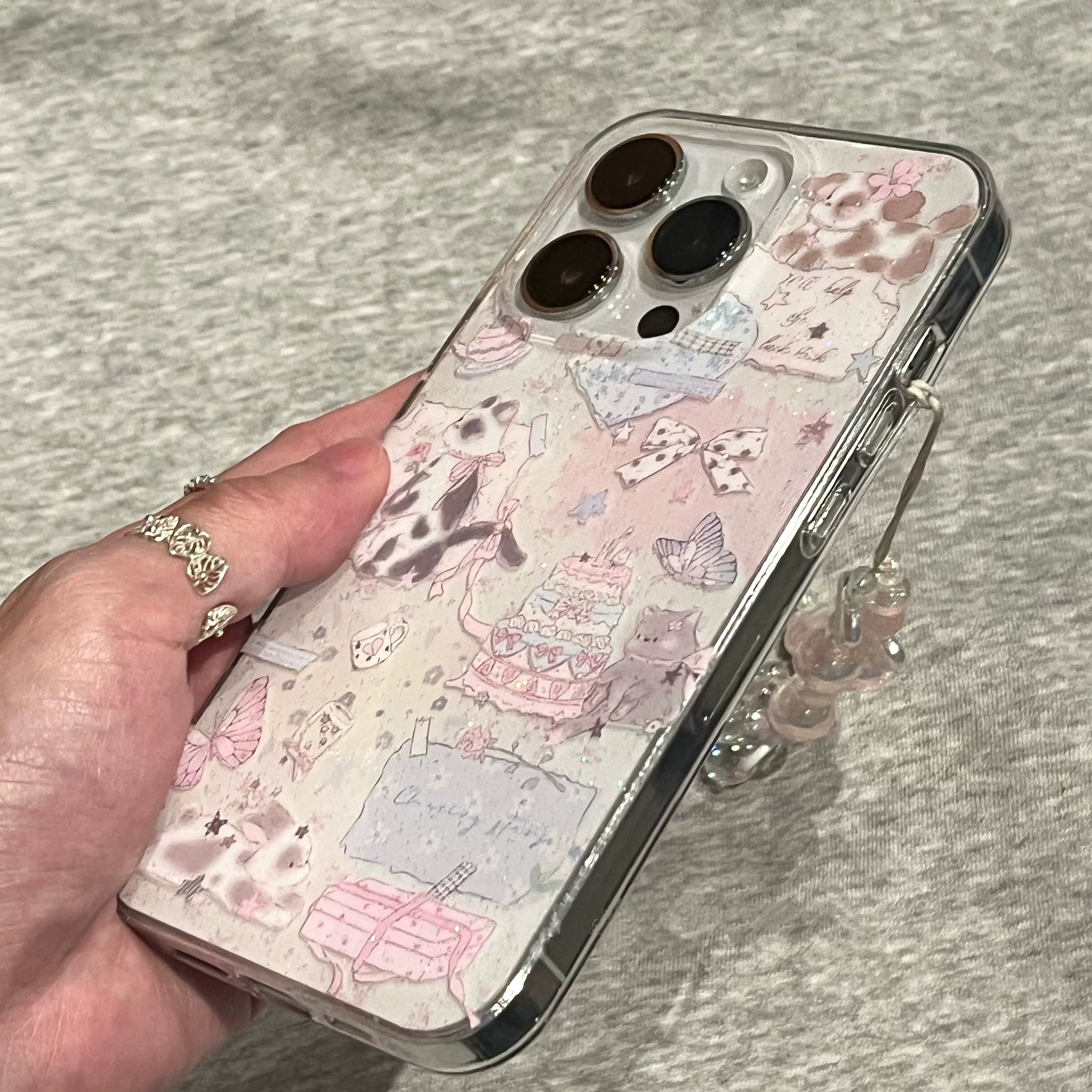 适用苹果系列iPhone17新款手机壳16promax14promax卡通细闪甜美小猫15promax13promax半包大孔防摔网红保护套