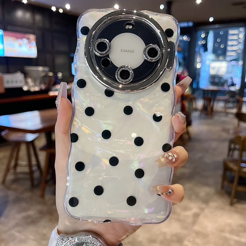 适用华为mate70系列苹果16promax新款手机壳mate60小众个性黑色波点14pro/15promax全包隐形支架镜头膜保护套