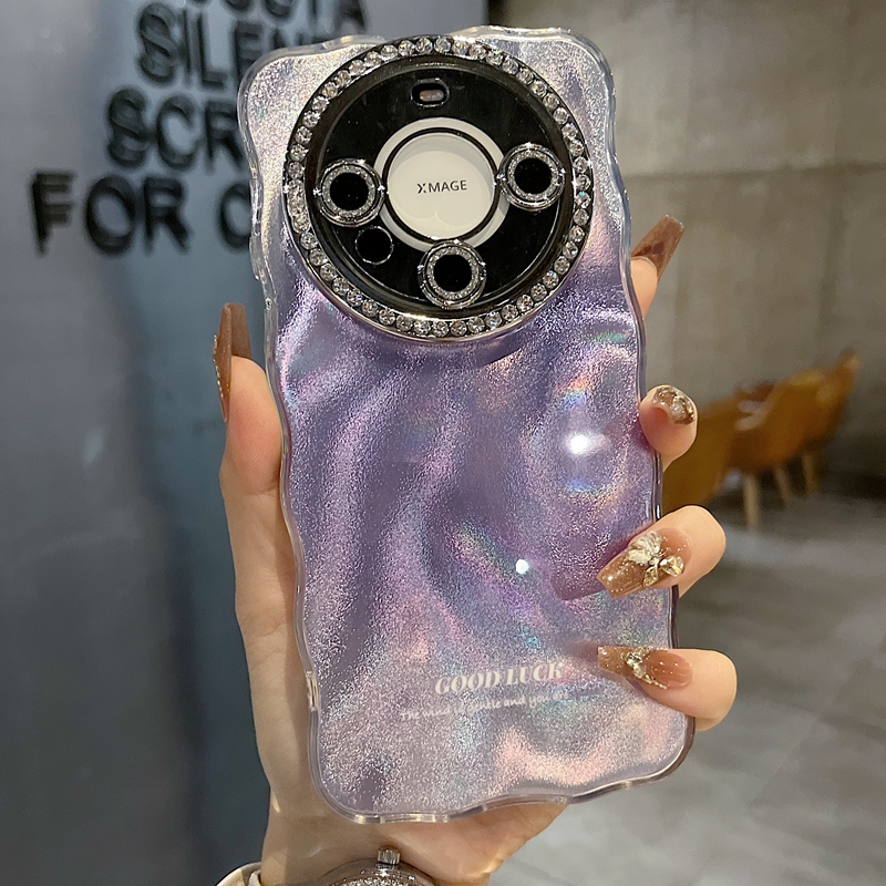 适用华为mate70系列苹果新款手机壳Pura80pro时尚感水波纹紫色mate60pro全包满钻精孔镜框扭边网红女款保护套