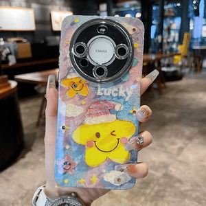 适用华为mate60 P70苹果15系列新款手机壳创意卡通彩色帽子笑脸五角星14promax/13pro/12防摔透气网红保护套