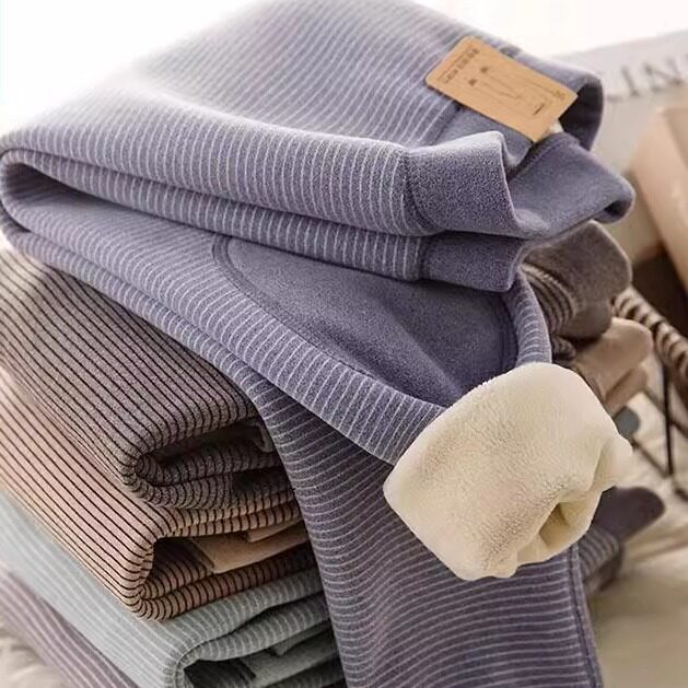 男童保暖裤秋冬款2024新款儿童条纹舒适加绒大童休闲德绒打底裤潮