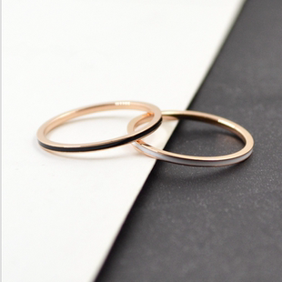 冷淡风超细黑白陶瓷玫瑰金简约情侣戒指日韩女钛钢网红指环潮尾戒