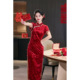 女高级感春夏季 红色金丝绒国风新中式 年轻款 改良旗袍2026新款 长款