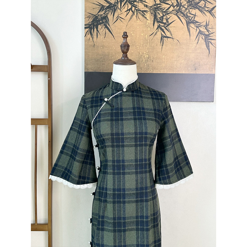 气质款【如风往事】日常新中式格子旗袍女小个子复古民国秋冬款