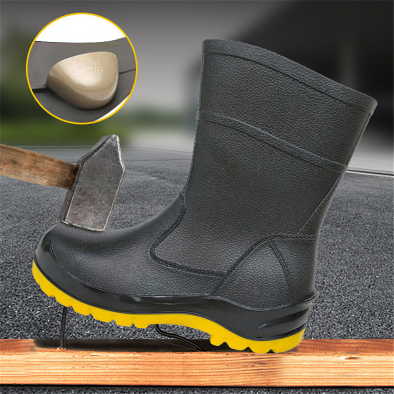 LABOR PROTECTION RAIN BOOTS MENS STEEL TOE STEEL BOTTOM WATER BOOTS ANTI-SMASHING ANTI-PUNCTURE ANTI-SLIP AND WEAR-RESISTANT SHORT AND MEDIUM-BARREL INDUSTRIAL AND MINING WORKERS RAIN BOOTS