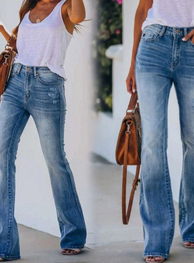 lady autumn elastic jeans trousers women high waist pants 女