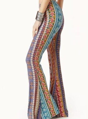 包臀印花喇叭裤Summer Printed package buttocks sexy flares
