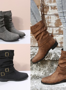 2025 winter women flat PU boots ladies warm shoes 43码女皮靴