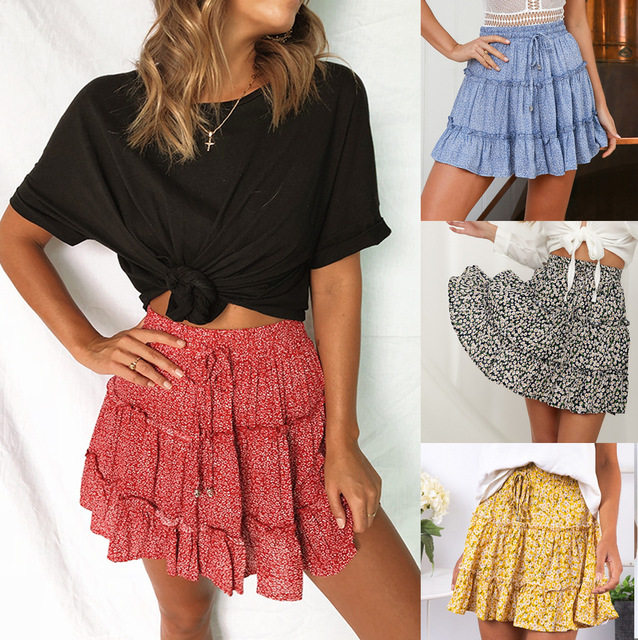 Women Skirt Summer Flared Ruffle Beach Mini Skirts Female 裙在類目 女裝/女士精品, 半身裙中 - 來自Buy2taobao.com提供專業的淘寶代購服務
