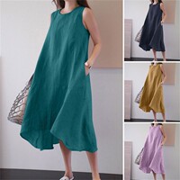 VEST DRESS WOMEN Evening African Linen Loose Long Dresses skirt