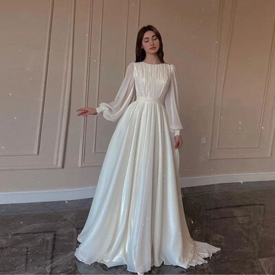 白色双层雪纺大摆公主礼服裙长裙