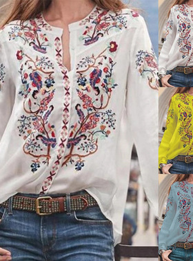 Spring and autumn printed long Sleeve blouse women's Shirts