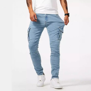men Cotton pant skinny pocket cargo jeans Trousers New Denim