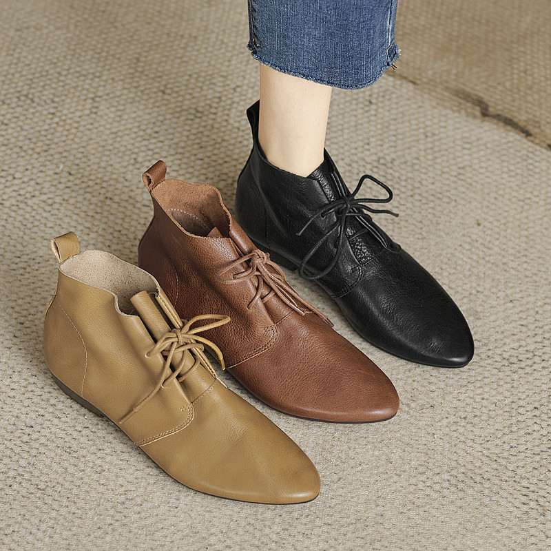 短靴女秋冬新款真皮低跟平底单靴