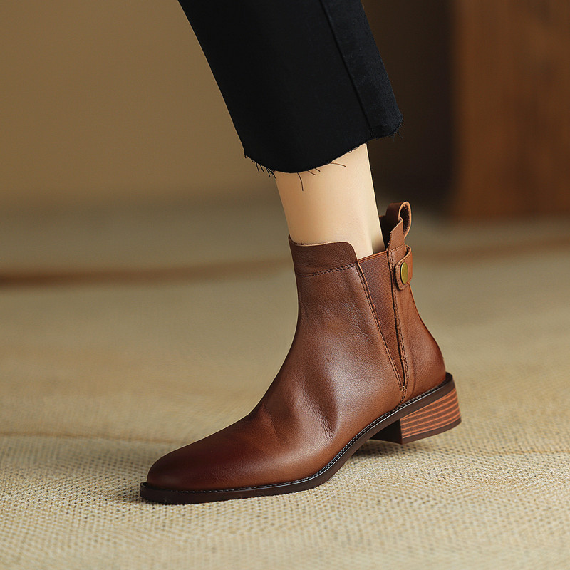 秋冬真皮中跟切尔西靴大码41-43