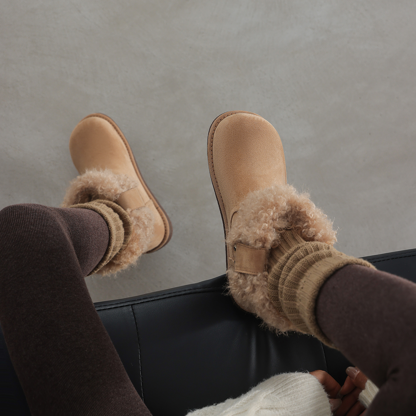 女套筒羊毛加厚厚底低跟软底短靴