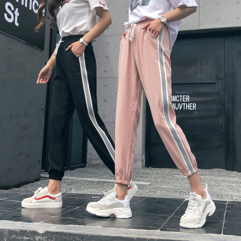 运动裤女夏季薄款宽松ins潮束脚休九分闲哈伦裤黑色2019新款显瘦在类目 女装/女士精品, 裤子, 休闲裤中 - 来自Buy2taobao.com提供专业的淘宝代购服务