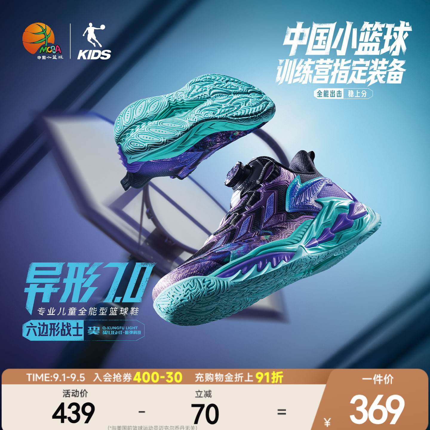 异形7.0乔丹儿童篮球鞋2026年夏季新款男大童旋钮轻便儿童运动鞋图片