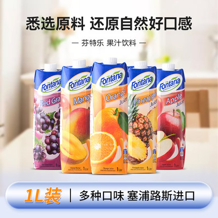 塞浦路斯果汁芬特乐果汁进口果汁饮料苹果汁橙汁菠萝汁1L大瓶调酒