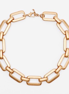 拼接几何方形金色锁骨链女