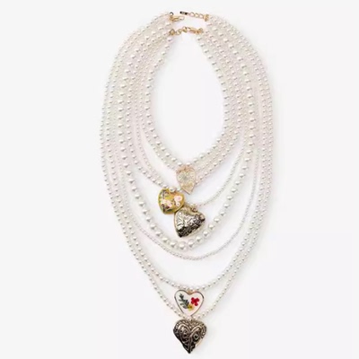 满39包邮zara仿珍珠爱心吊坠多层叠戴项链配饰