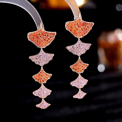 925银耳钉防过敏彩色银杏叶子