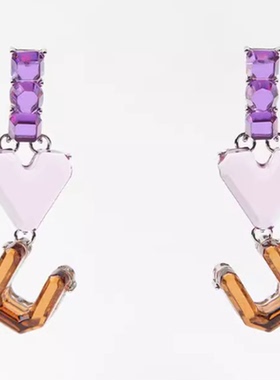 满39包邮za复古紫色透明树脂爱心耳环耳钉欧美夸张高级感耳饰