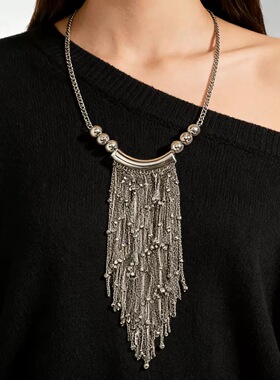 欧美风时尚金属瀑布流苏项链女个性夸张长款流苏锁骨链新款百搭