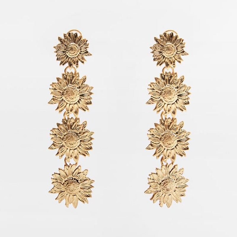 亚金色向日葵造型花朵耳环