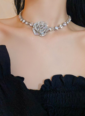 镶钻花朵耳环项链套装女欧美时尚气质锁骨链轻奢百搭高级感饰品